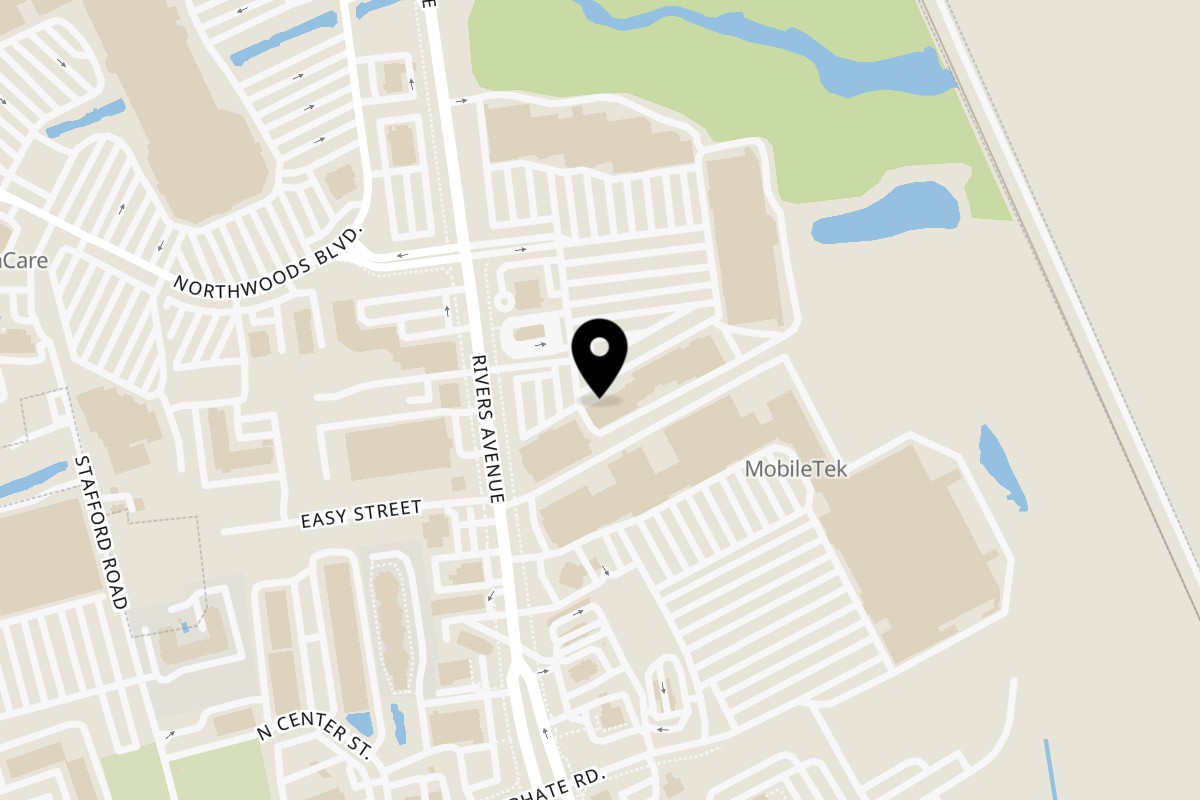 Map showing the location of Angry Thai on 7620 Rivers Avenue in North Charleston